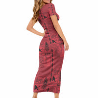 Papua New Guinea Heritage Motif Short Sleeve Bodycon Dress Red Version LT05 - Polynesian Pride