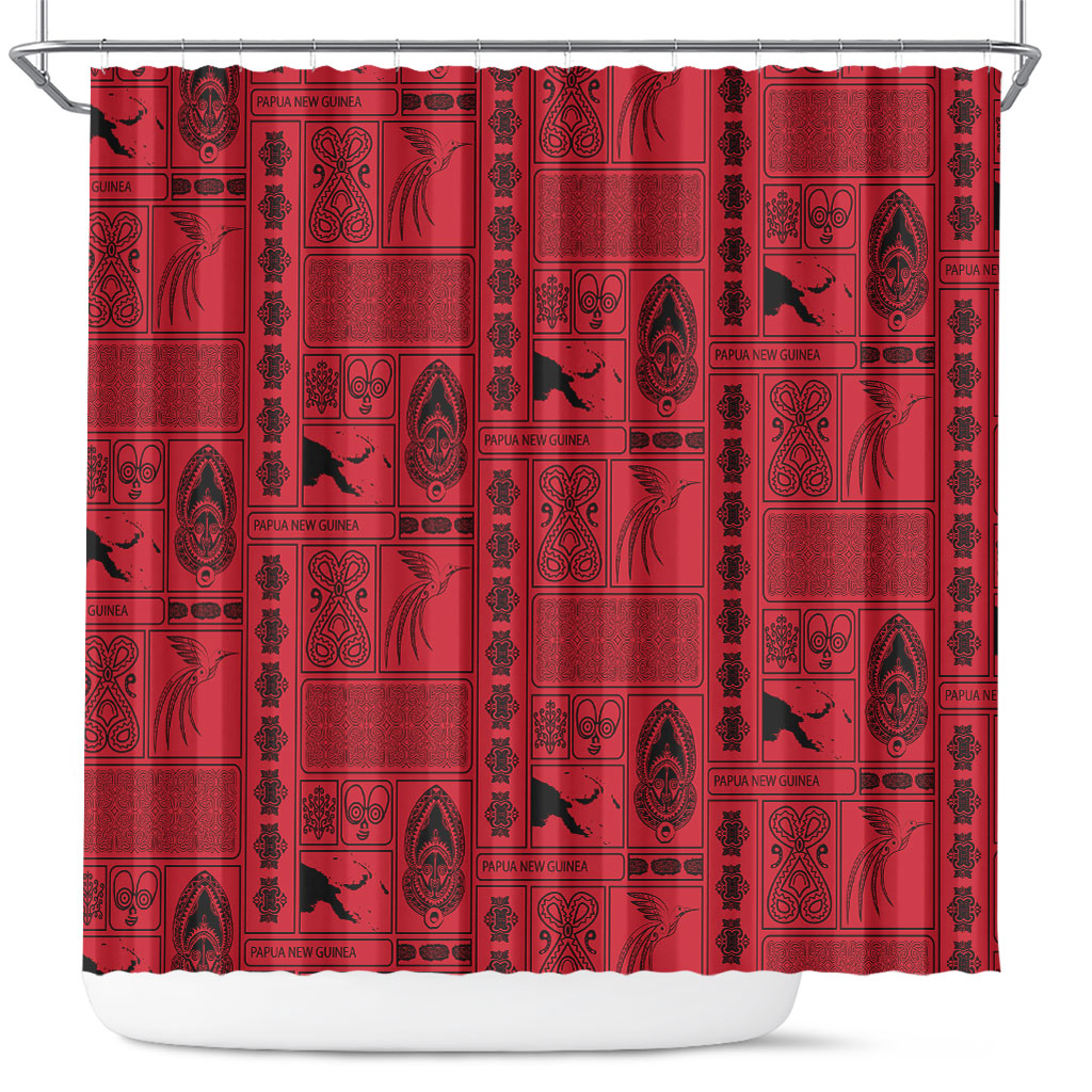 Papua New Guinea Heritage Motif Shower Curtain Red Version LT05 Red - Polynesian Pride