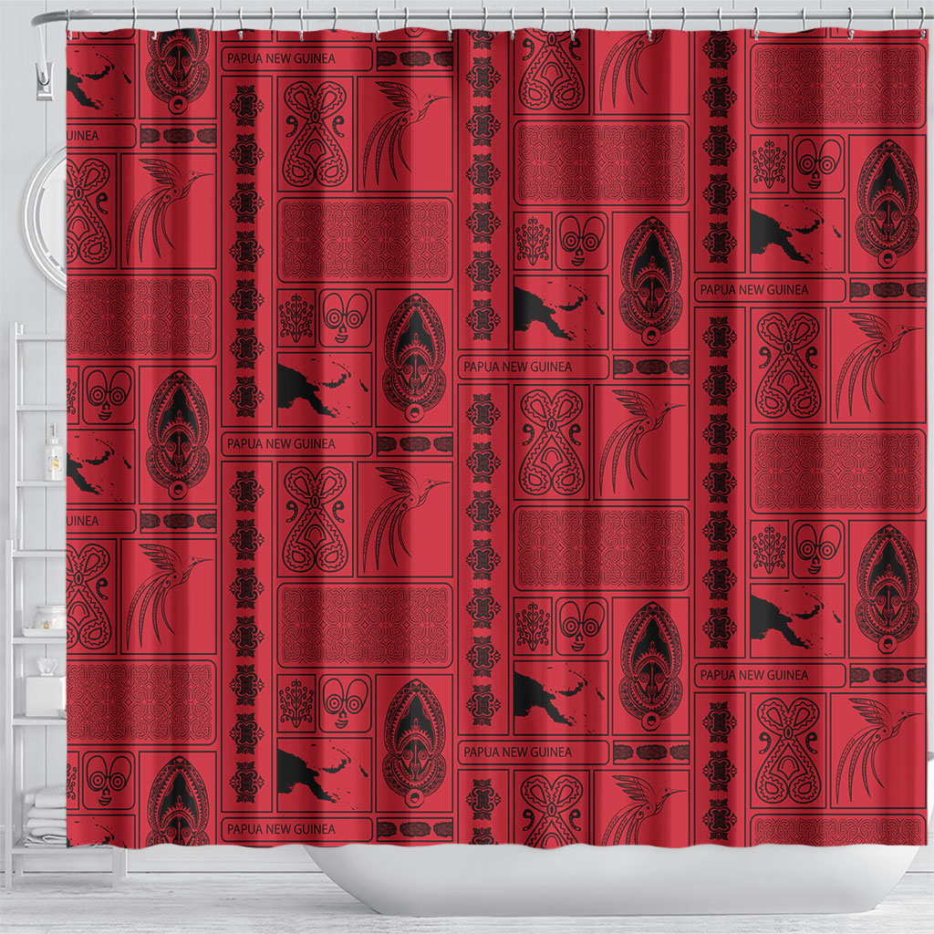 Papua New Guinea Heritage Motif Shower Curtain Red Version LT05 - Polynesian Pride