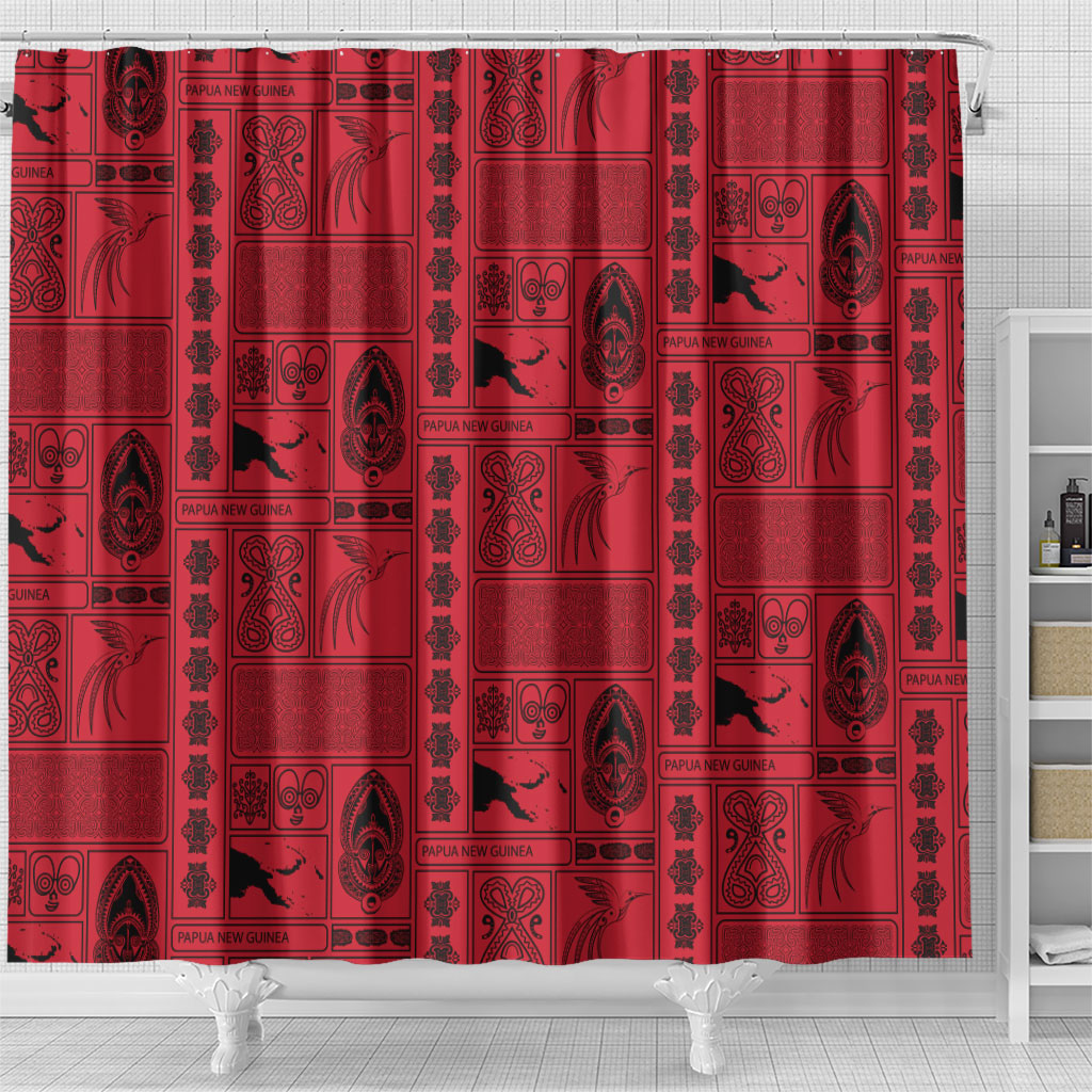 Papua New Guinea Heritage Motif Shower Curtain Red Version LT05 - Polynesian Pride