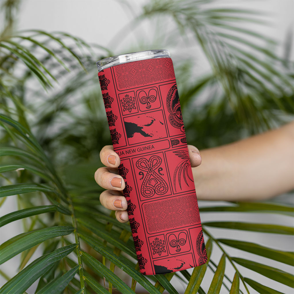 Papua New Guinea Heritage Motif Skinny Tumbler Red Version LT05 - Polynesian Pride