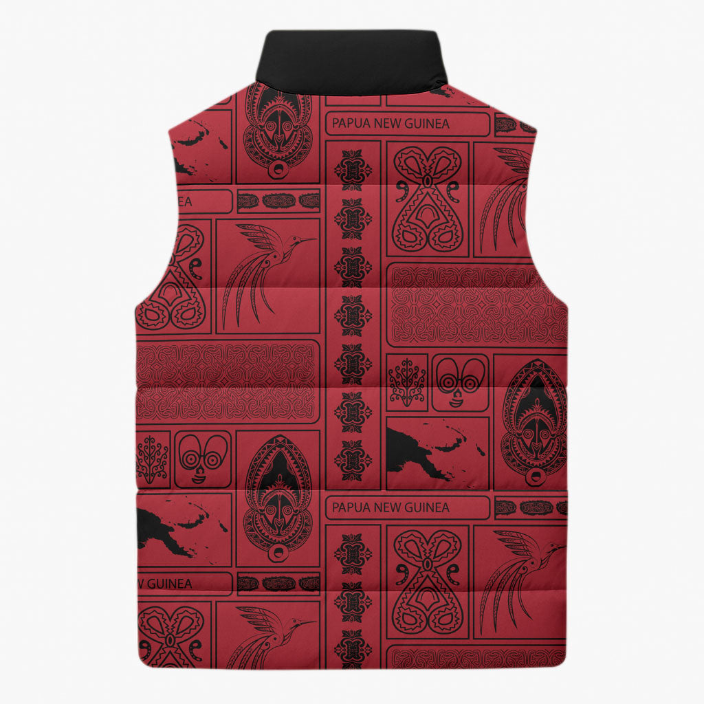 Papua New Guinea Heritage Motif Sleeveless Puffer Jacket Red Version LT05 - Polynesian Pride