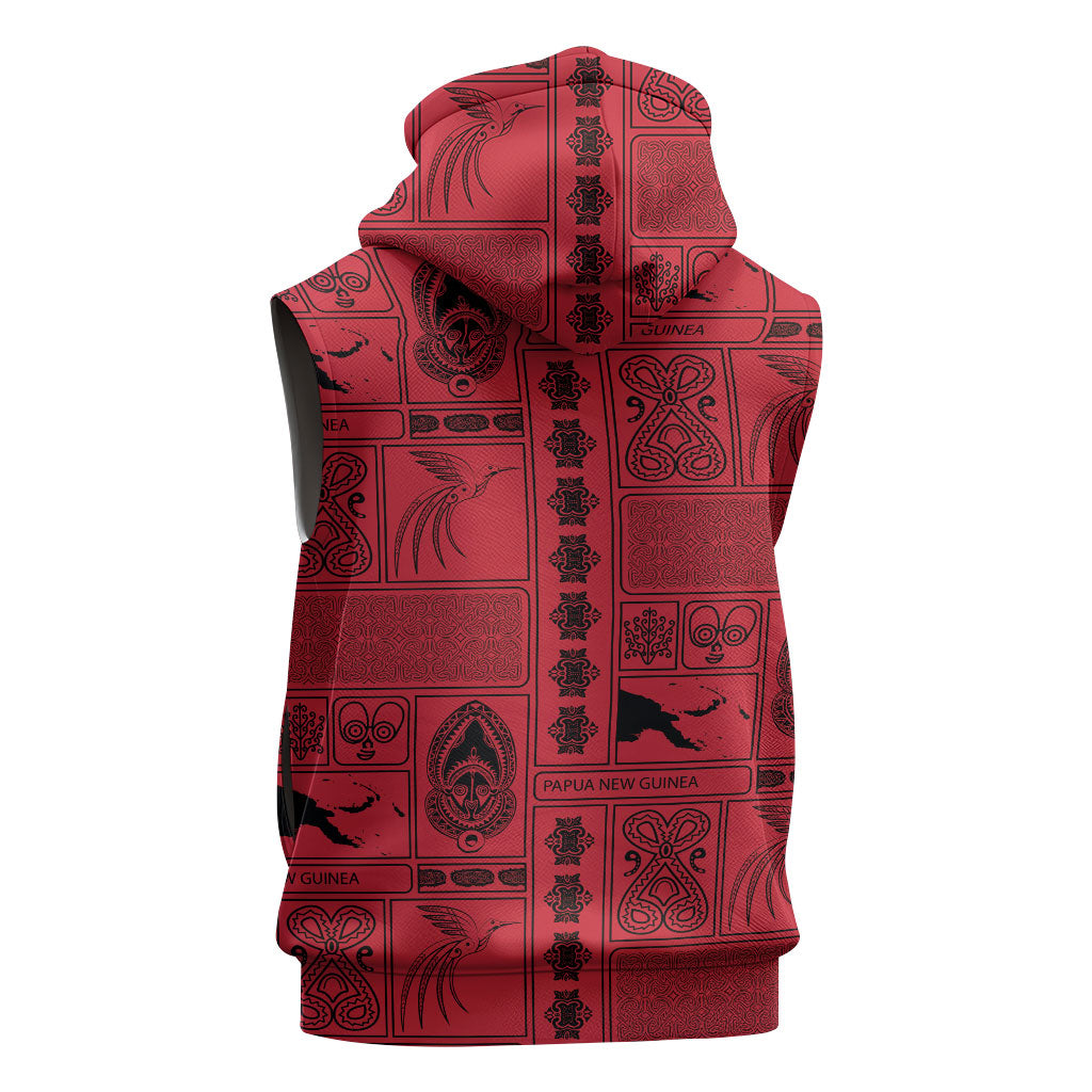 Papua New Guinea Heritage Motif Sleeveless Zip Hoodie Red Version LT05 - Polynesian Pride