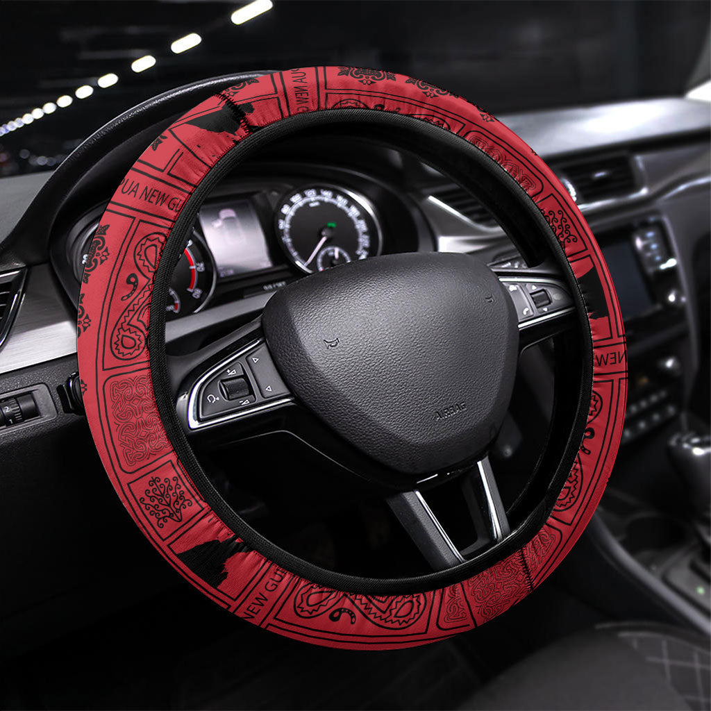 Papua New Guinea Heritage Motif Steering Wheel Cover Red Version LT05 Universal Fit Red - Polynesian Pride