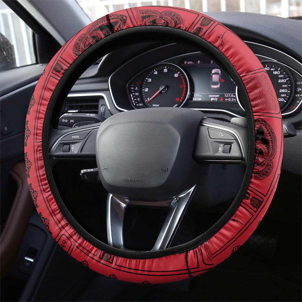 Papua New Guinea Heritage Motif Steering Wheel Cover Red Version LT05 - Polynesian Pride
