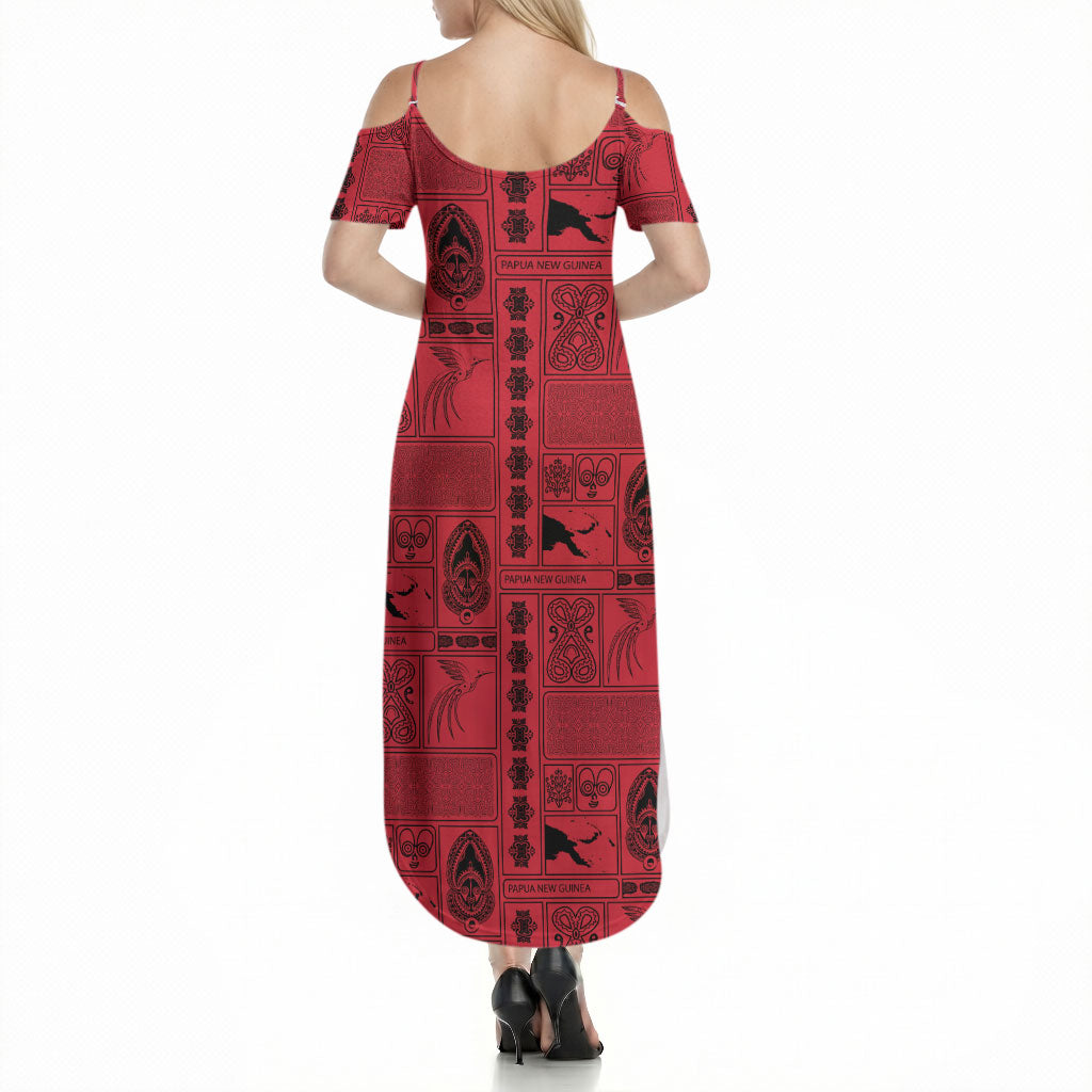 Papua New Guinea Heritage Motif Summer Maxi Dress Red Version LT05 - Polynesian Pride