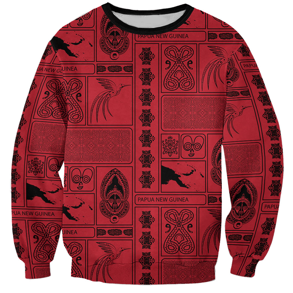 Papua New Guinea Heritage Motif Sweatshirt Red Version LT05 Unisex Red - Polynesian Pride