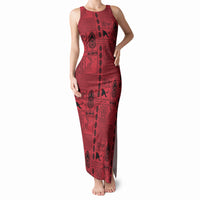 Papua New Guinea Heritage Motif Tank Maxi Dress Red Version LT05 Women Red - Polynesian Pride