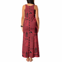Papua New Guinea Heritage Motif Tank Maxi Dress Red Version LT05 - Polynesian Pride
