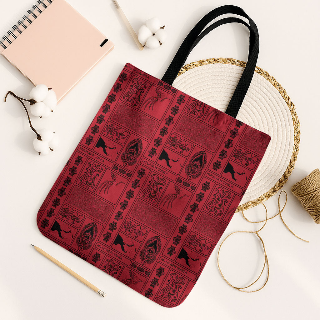 Papua New Guinea Heritage Motif Tote Bag Red Version LT05 Black Strap One Size Red - Polynesian Pride
