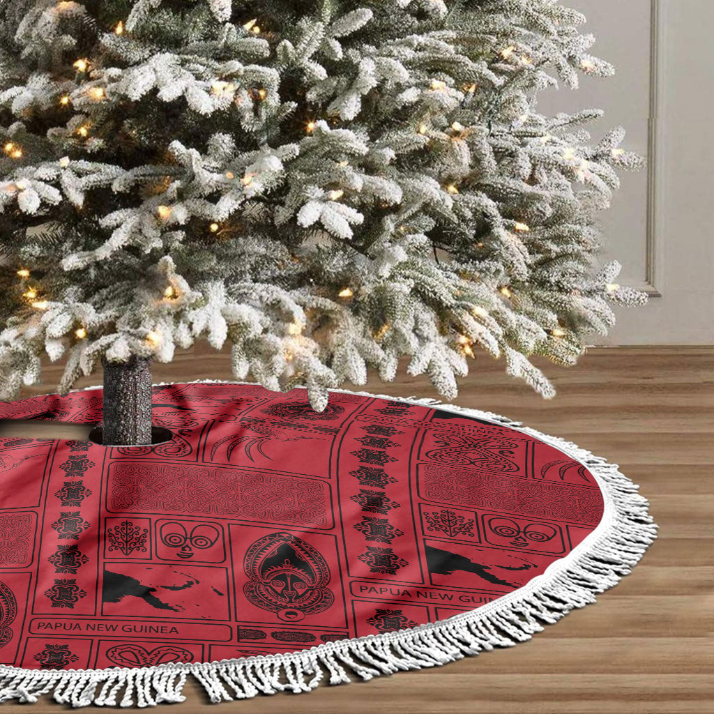 Papua New Guinea Heritage Motif Tree Skirt Red Version LT05 - Polynesian Pride
