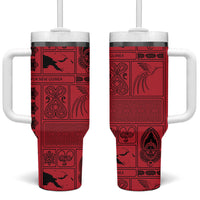 Papua New Guinea Heritage Motif Tumbler With Handle Red Version LT05 One Size: 40 oz Red - Polynesian Pride