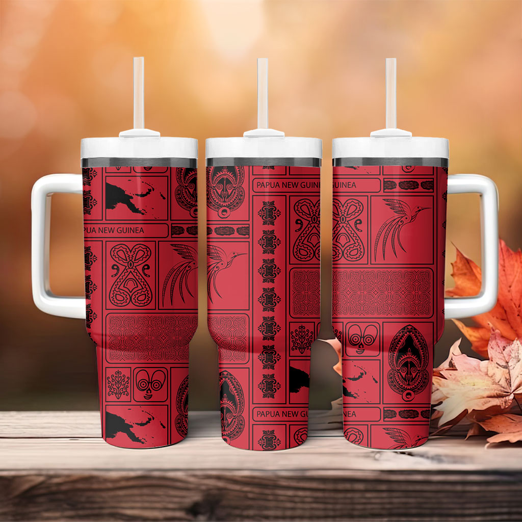 Papua New Guinea Heritage Motif Tumbler With Handle Red Version LT05 - Polynesian Pride