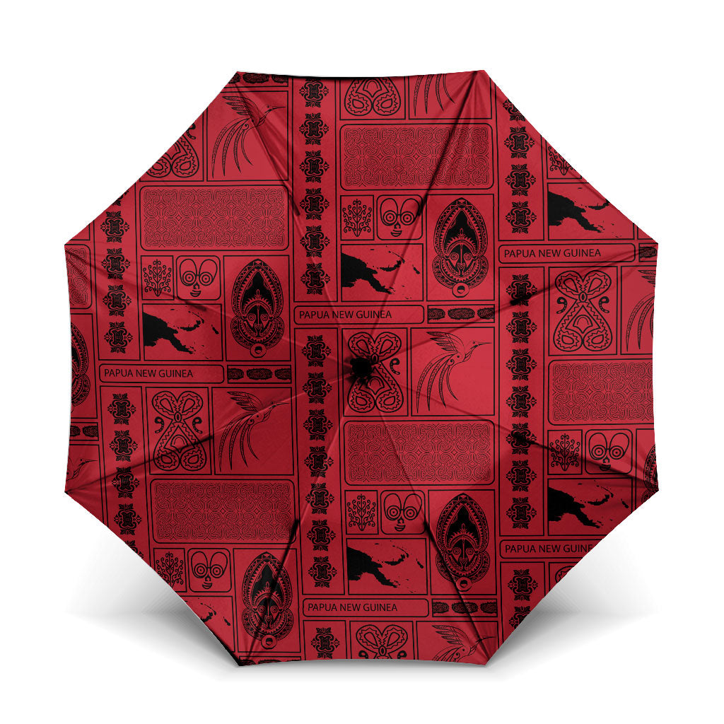 Papua New Guinea Heritage Motif Umbrella Red Version LT05 One Size Folded 11.42 inch Opened Diameter 37.4 inch Red - Polynesian Pride