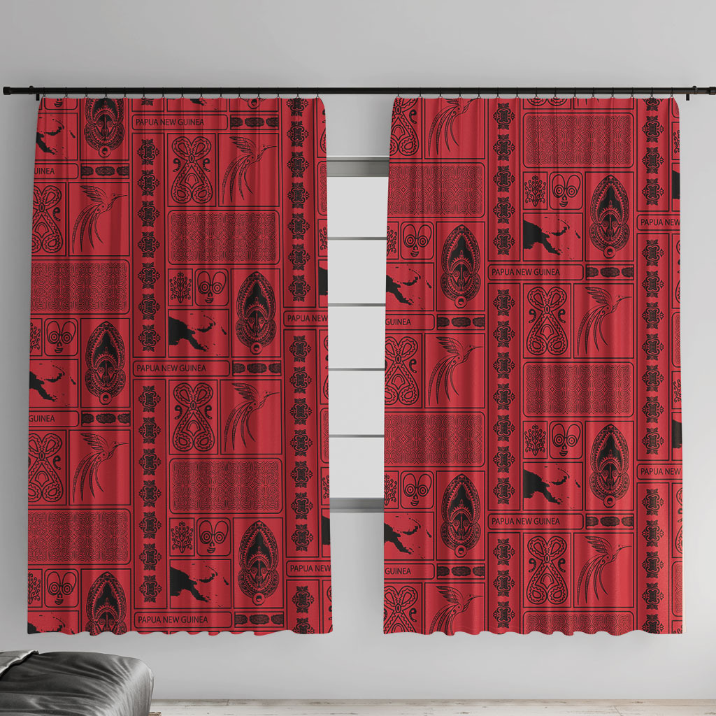 Papua New Guinea Heritage Motif Window Curtain Red Version LT05 With Hooks Red - Polynesian Pride