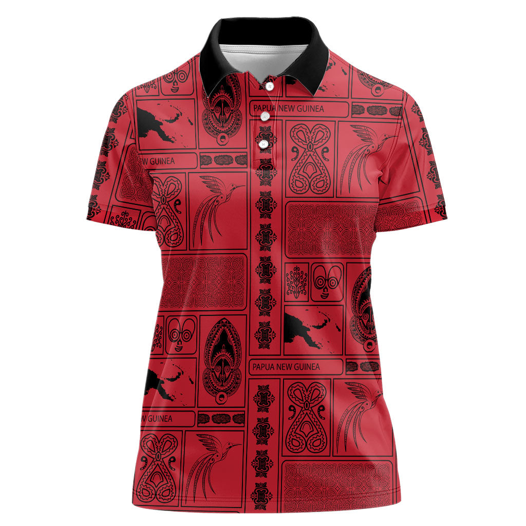 Papua New Guinea Heritage Motif Women Polo Shirt Red Version LT05 Female Red - Polynesian Pride