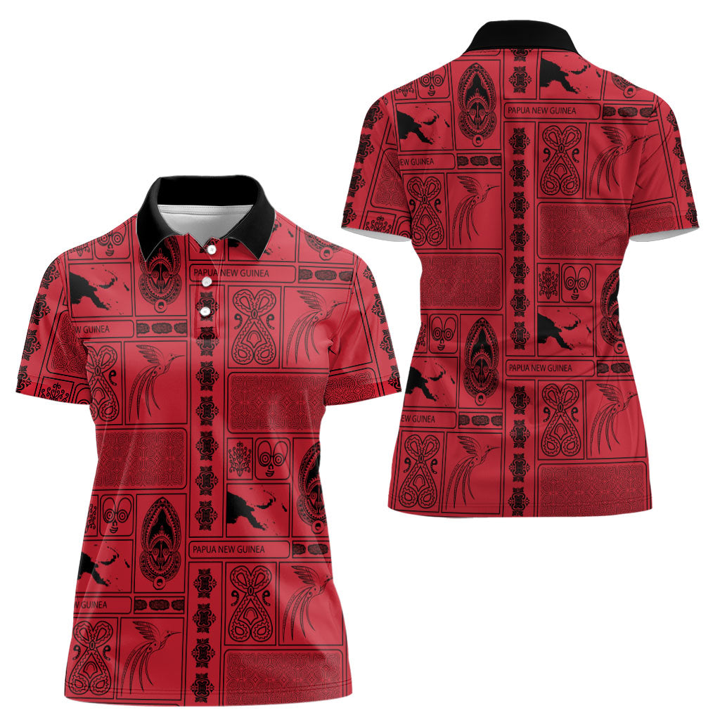 Papua New Guinea Heritage Motif Women Polo Shirt Red Version LT05 - Polynesian Pride