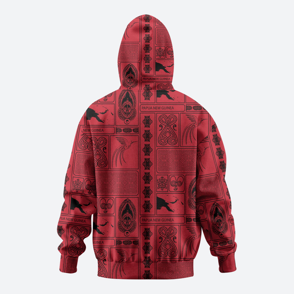 Papua New Guinea Heritage Motif Zip Hoodie Red Version LT05 - Polynesian Pride