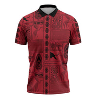 Papua New Guinea Heritage Motif Zipper Polo Shirt Red Version LT05 Red - Polynesian Pride
