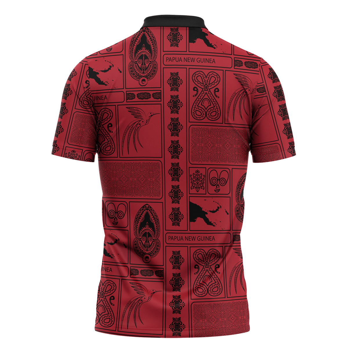 Papua New Guinea Heritage Motif Zipper Polo Shirt Red Version LT05 - Polynesian Pride