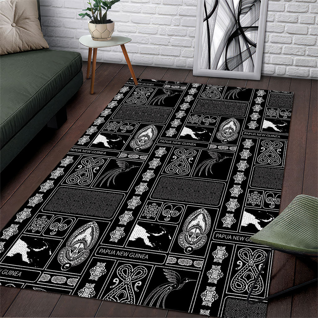 Papua New Guinea Heritage Motif Area Rug Black Version LT05 Black - Polynesian Pride