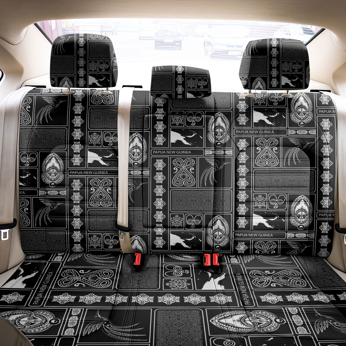 Papua New Guinea Heritage Motif Back Car Seat Cover Black Version LT05 - Polynesian Pride
