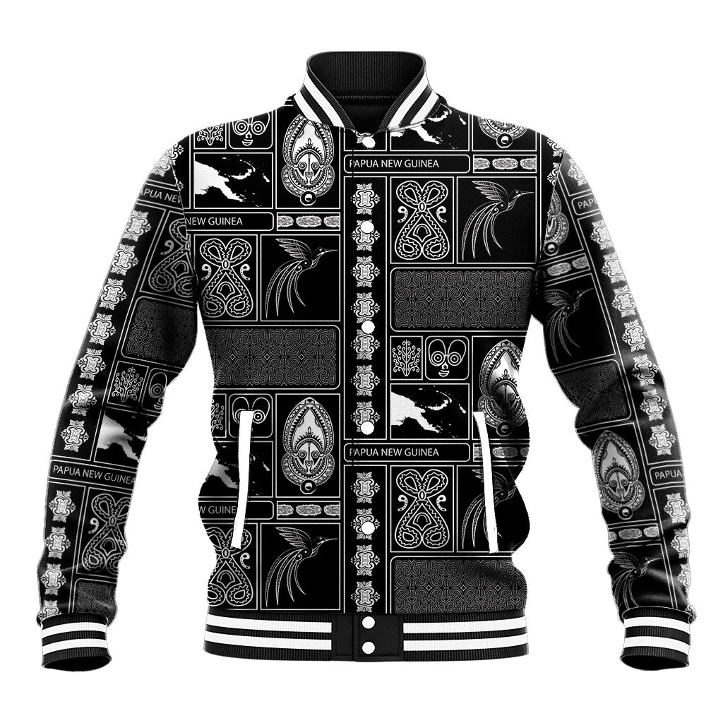 Papua New Guinea Heritage Motif Baseball Jacket Black Version LT05 Unisex Black - Polynesian Pride