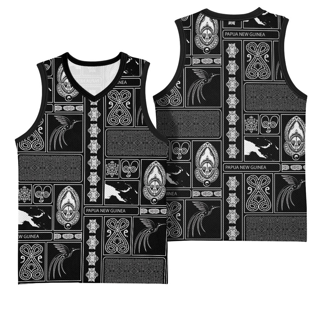 Papua New Guinea Heritage Motif Basketball Jersey Black Version LT05 - Polynesian Pride
