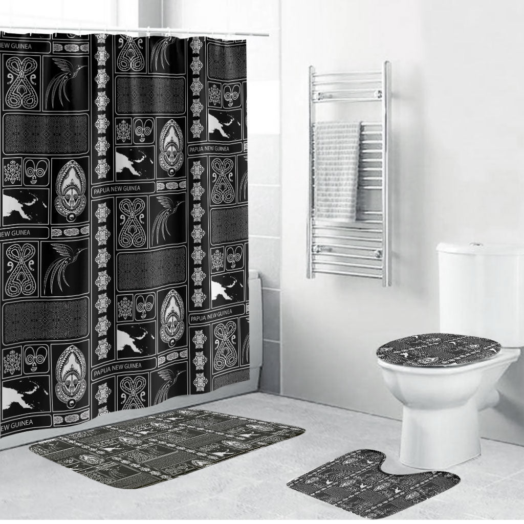 Papua New Guinea Heritage Motif Bathroom Set Black Version LT05 Bathroom Set (4 pcs) Black - Polynesian Pride