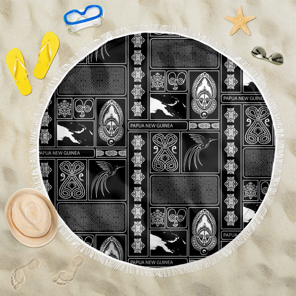 Papua New Guinea Heritage Motif Beach Blanket Black Version LT05 One Size 150cm Black - Polynesian Pride