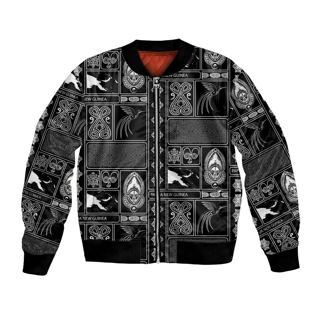 Papua New Guinea Heritage Motif Bomber Jacket Black Version LT05 Unisex Black - Polynesian Pride