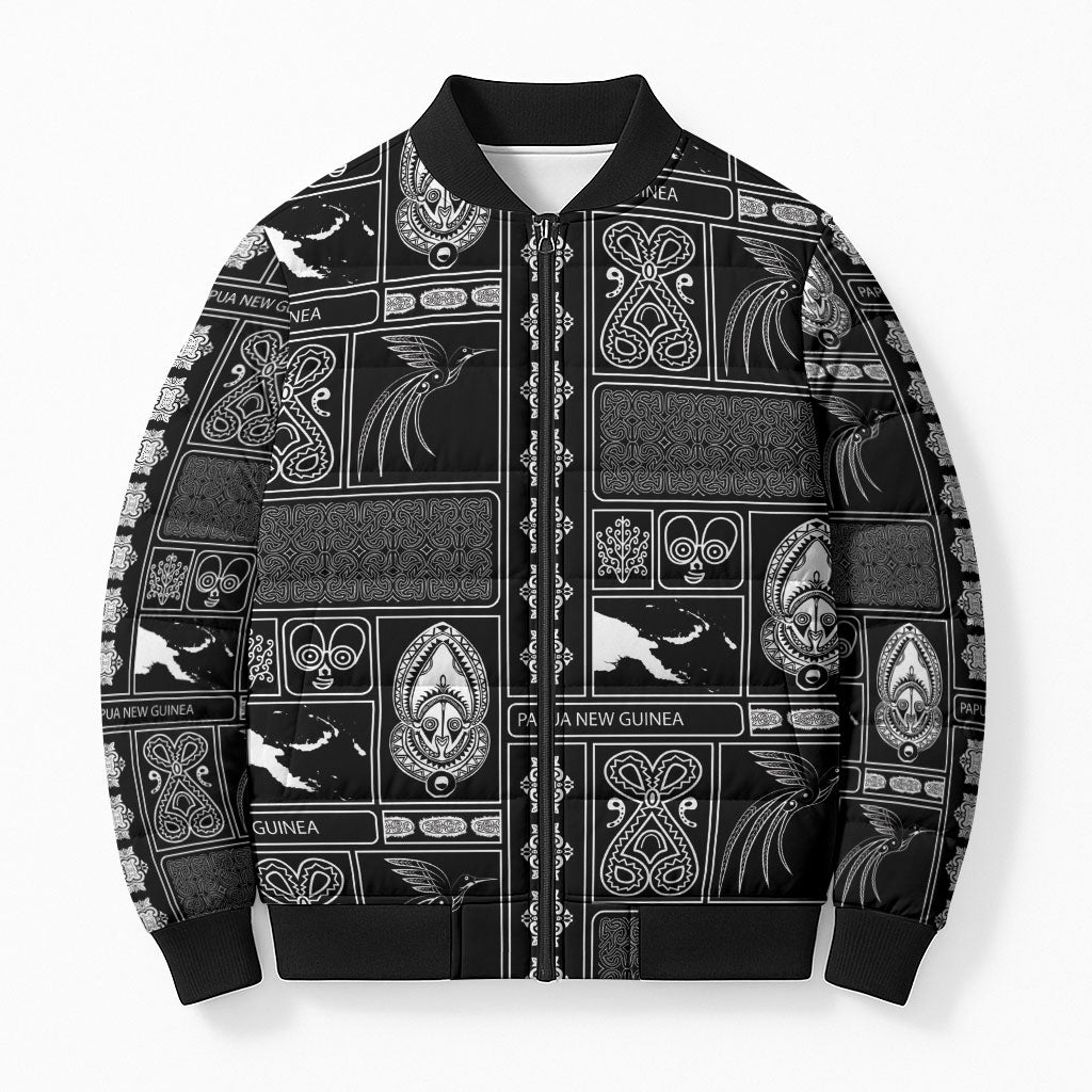Papua New Guinea Heritage Motif Bomber Puffer Jacket Black Version LT05 Unisex Black - Polynesian Pride
