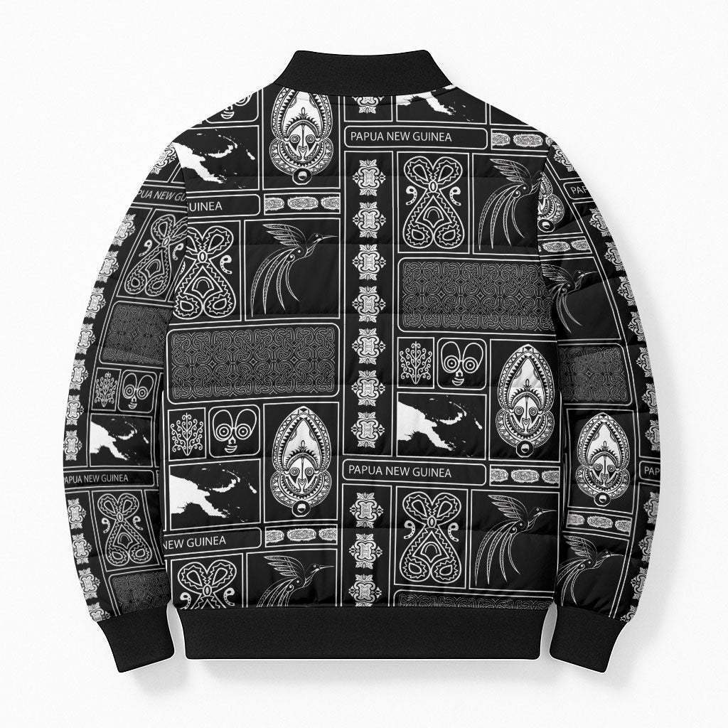 Papua New Guinea Heritage Motif Bomber Puffer Jacket Black Version LT05 - Polynesian Pride