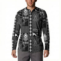 Papua New Guinea Heritage Motif Button Sweatshirt Black Version LT05 - Polynesian Pride