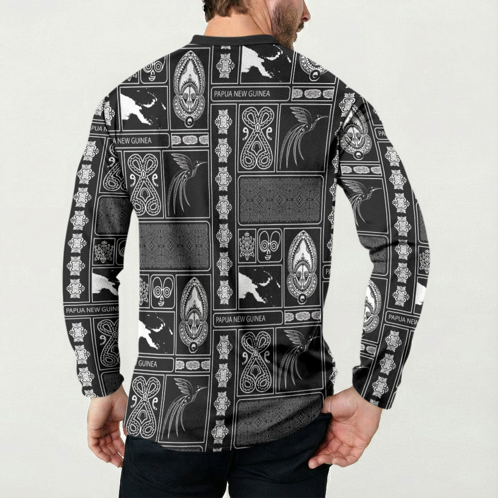 Papua New Guinea Heritage Motif Button Sweatshirt Black Version LT05 - Polynesian Pride