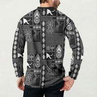 Papua New Guinea Heritage Motif Button Sweatshirt Black Version LT05 - Polynesian Pride