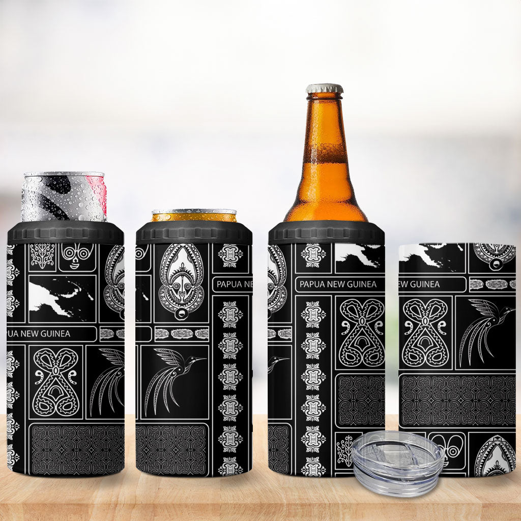 Papua New Guinea Heritage Motif 4 in 1 Can Cooler Tumbler Black Version LT05 - Polynesian Pride