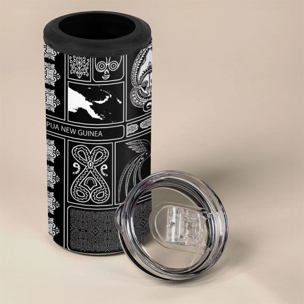 Papua New Guinea Heritage Motif 4 in 1 Can Cooler Tumbler Black Version LT05 - Polynesian Pride