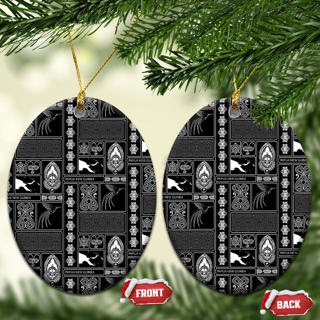 Papua New Guinea Heritage Motif Ceramic Ornament Black Version LT05 Oval Black - Polynesian Pride