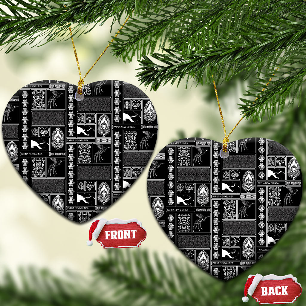 Papua New Guinea Heritage Motif Ceramic Ornament Black Version LT05 Heart Black - Polynesian Pride