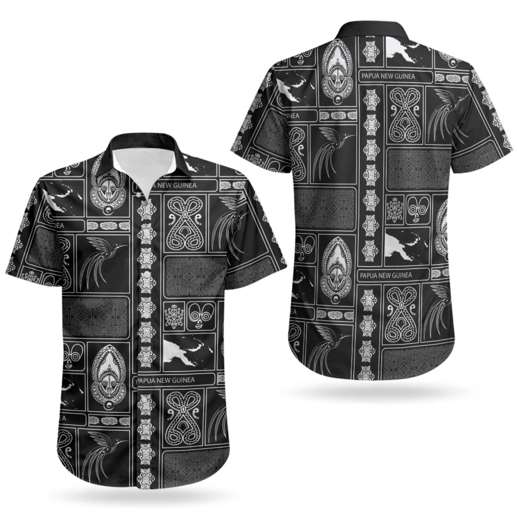 Papua New Guinea Heritage Motif Couples Matching Summer Maxi Dress and Hawaiian Shirt Black Version LT05 - Polynesian Pride
