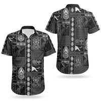 Papua New Guinea Heritage Motif Couples Matching Summer Maxi Dress and Hawaiian Shirt Black Version LT05 - Polynesian Pride