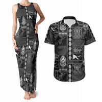 Papua New Guinea Heritage Motif Couples Matching Tank Maxi Dress and Hawaiian Shirt Black Version LT05 Black - Polynesian Pride