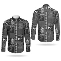 Papua New Guinea Heritage Motif Couples Matching Tank Maxi Dress and Long Sleeve Button Shirt Black Version LT05 - Polynesian Pride