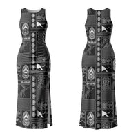 Papua New Guinea Heritage Motif Couples Matching Tank Maxi Dress and Long Sleeve Button Shirt Black Version LT05 - Polynesian Pride
