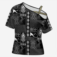 Papua New Guinea Heritage Motif Cross Shoulder Shirt Black Version LT05 Female Black - Polynesian Pride