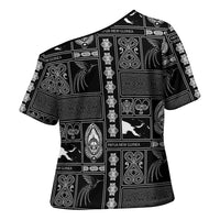Papua New Guinea Heritage Motif Cross Shoulder Shirt Black Version LT05 - Polynesian Pride
