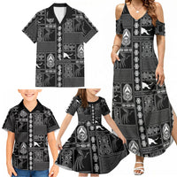 Papua New Guinea Heritage Motif Family Matching Summer Maxi Dress and Hawaiian Shirt Black Version LT05 - Polynesian Pride
