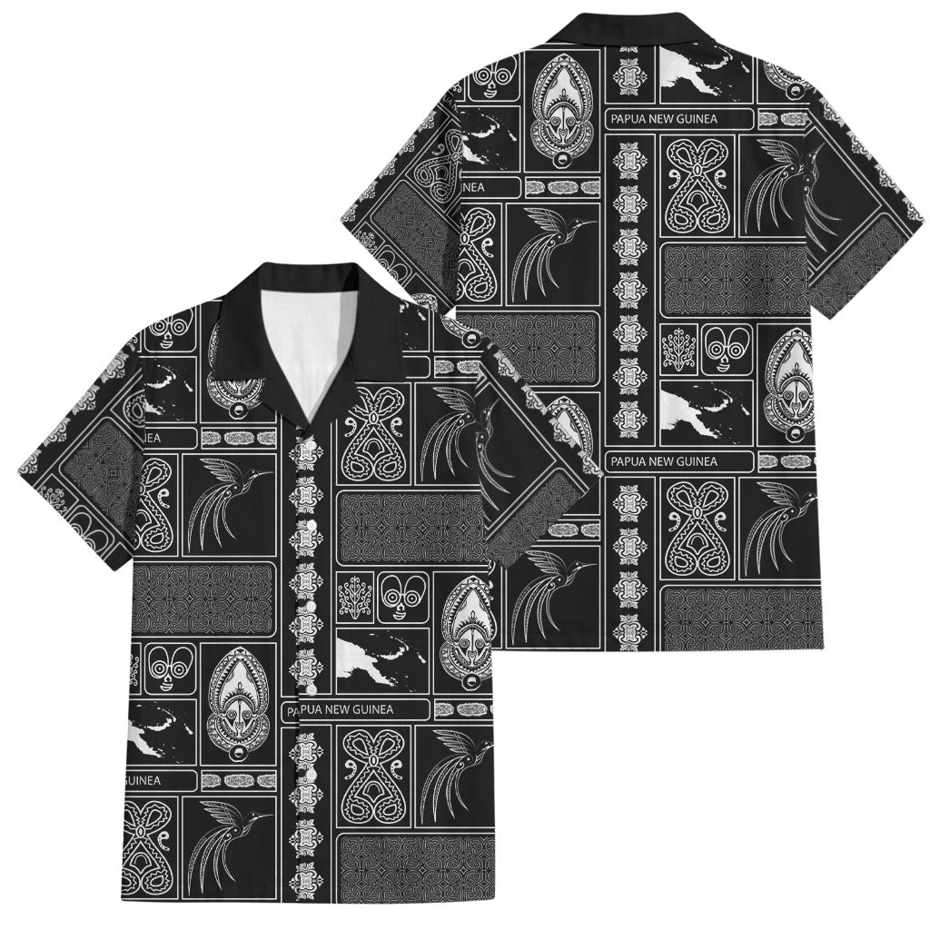 Papua New Guinea Heritage Motif Family Matching Summer Maxi Dress and Hawaiian Shirt Black Version LT05 Dad's Shirt - Short Sleeve Black - Polynesian Pride
