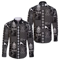 Papua New Guinea Heritage Motif Family Matching Summer Maxi Dress and Hawaiian Shirt Black Version LT05 Dad's Shirt - Long Sleeve Black - Polynesian Pride